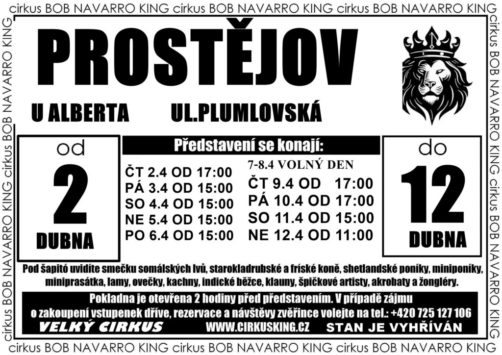 Plakát cirkus BOB Navarro King Prostějov 2026