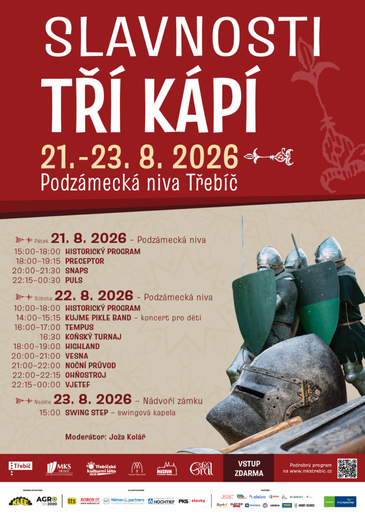 Oficiální plakát akce Slavnosti tří kápí v Třebíči 2026