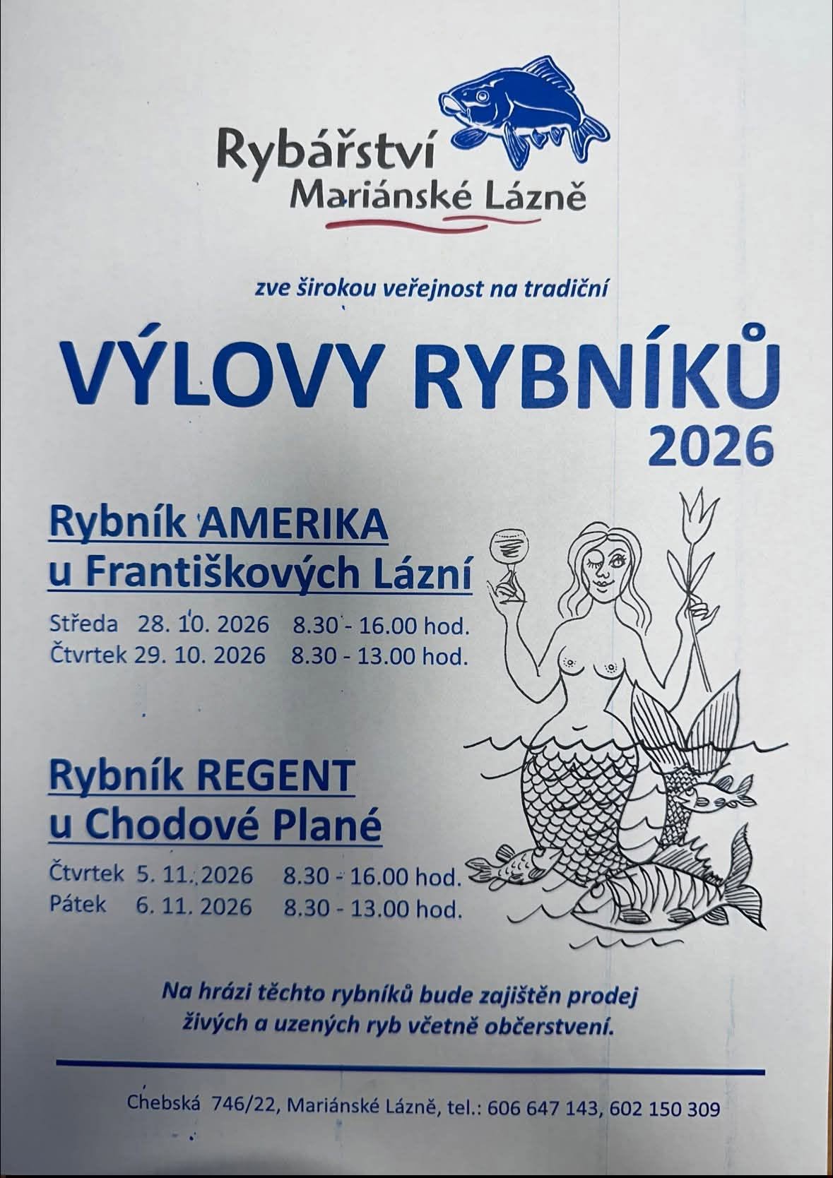 Výlov rybníku Amerika 2026 Františkovy Lázně